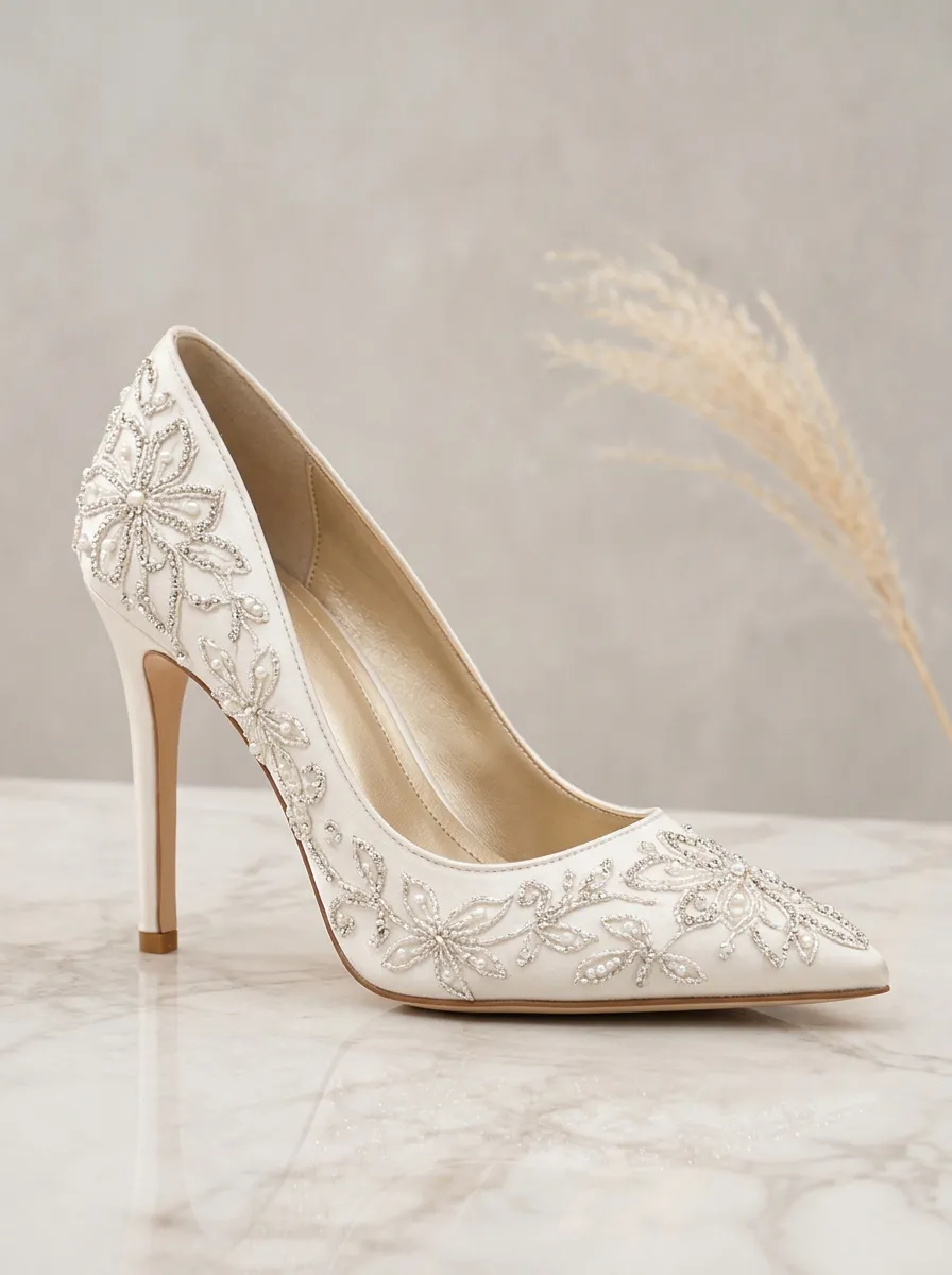Pearl Floral Embroidered Women's Formal High Heels