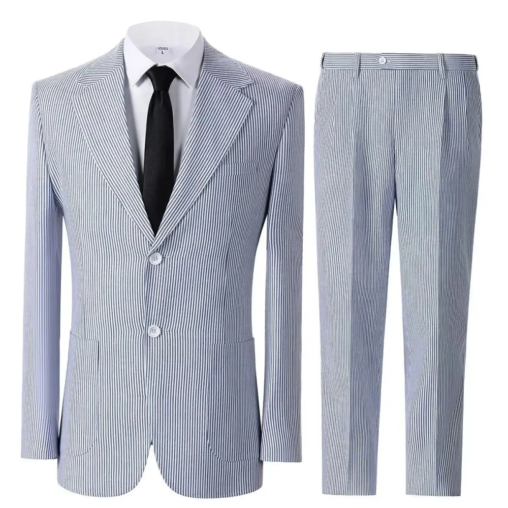 🔥Men's 2-Piece Seersucker Suits Classic Jacket & Trousers