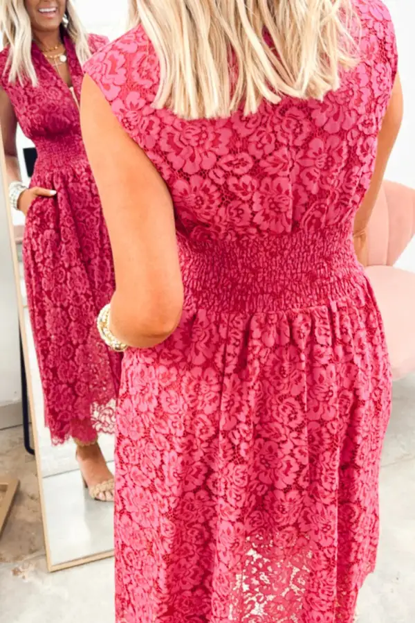 Floral Lace Zip Front Neck Casual Dress
