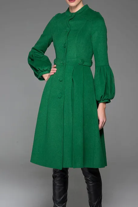 Refined Wool Blend Fit and Flare Pocketed Midi Coat