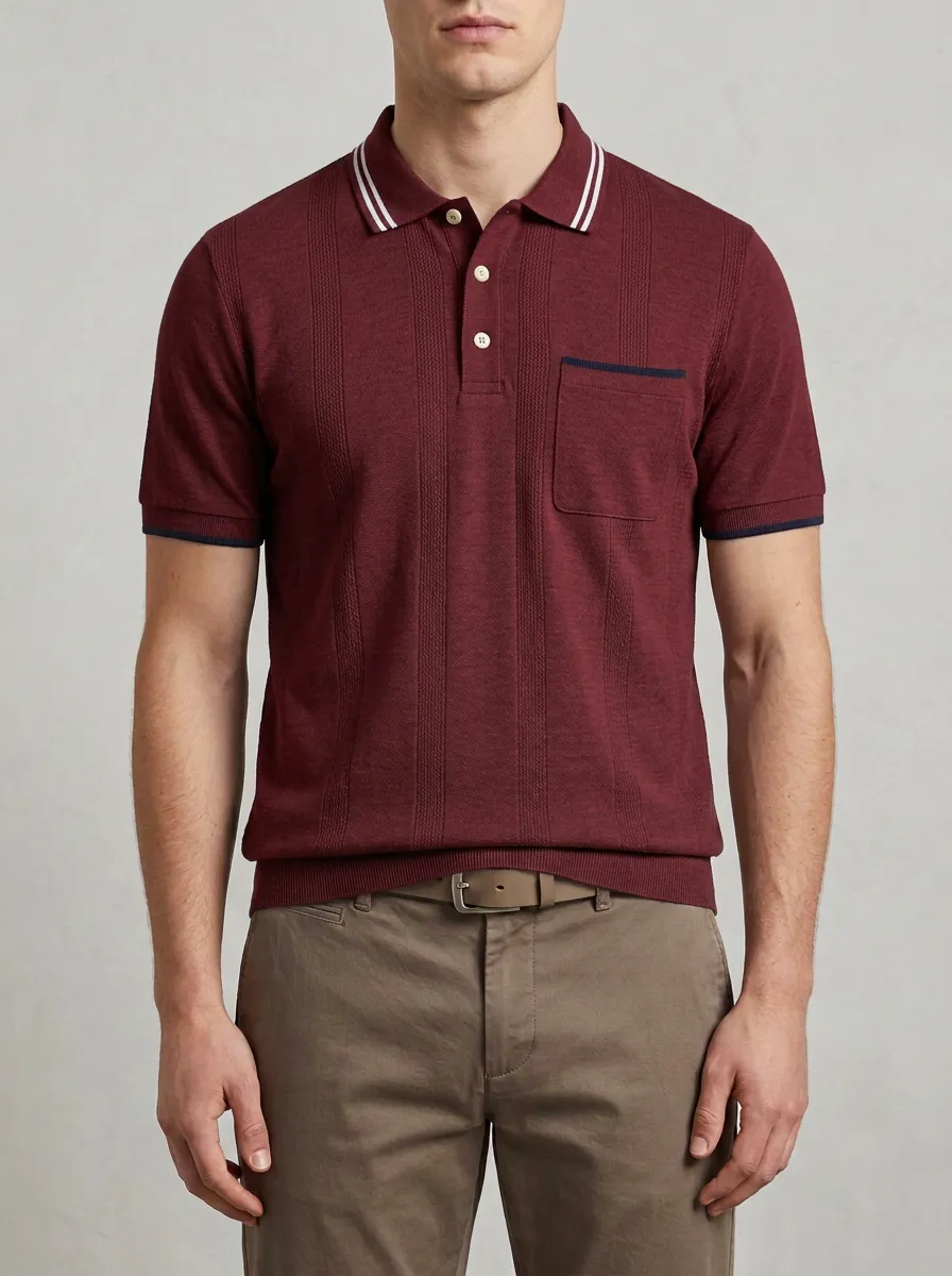 Men's Casual Vintage Striped Knitted Polo Shirt