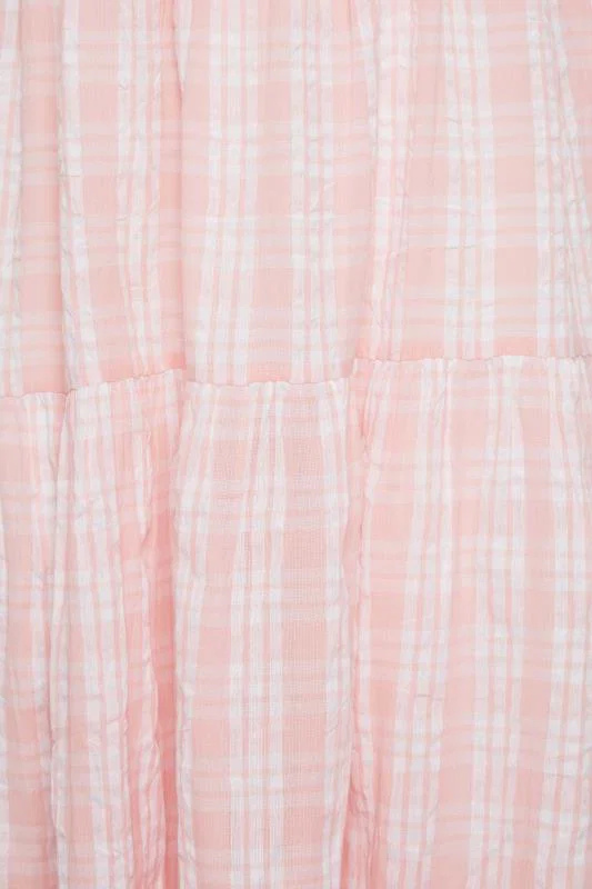 Pink Check Print Shirred Strappy Sundress detail 4