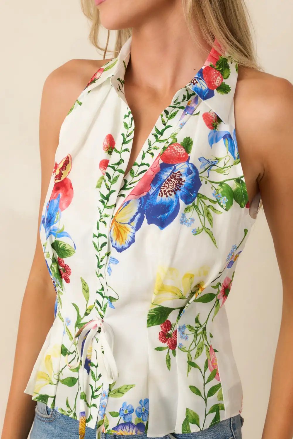 Halter Sleeveless Contrast Floral Top