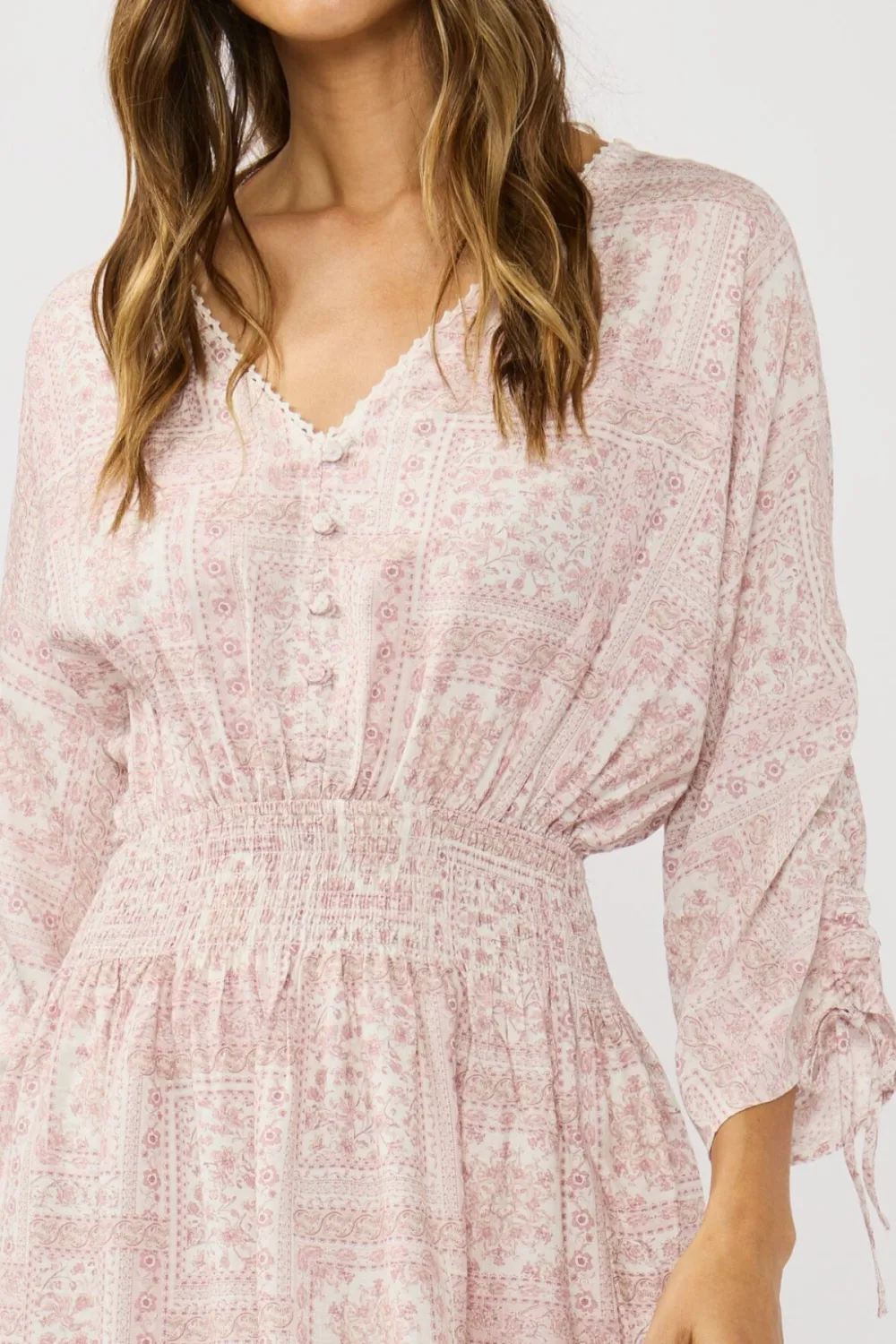 Button Front Smocked Mini Dress