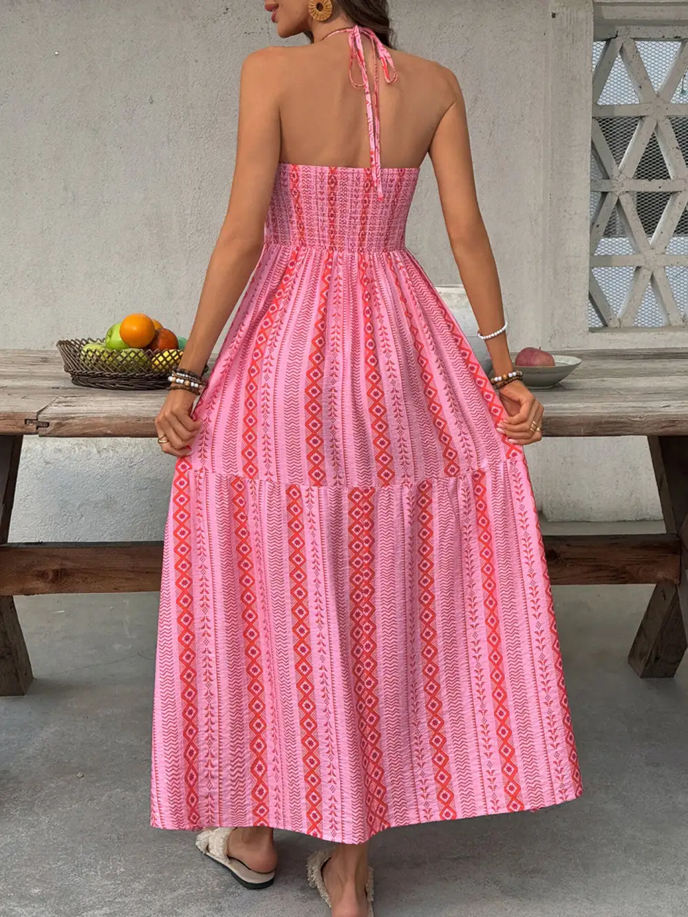 Printed Slit Midi Dress
