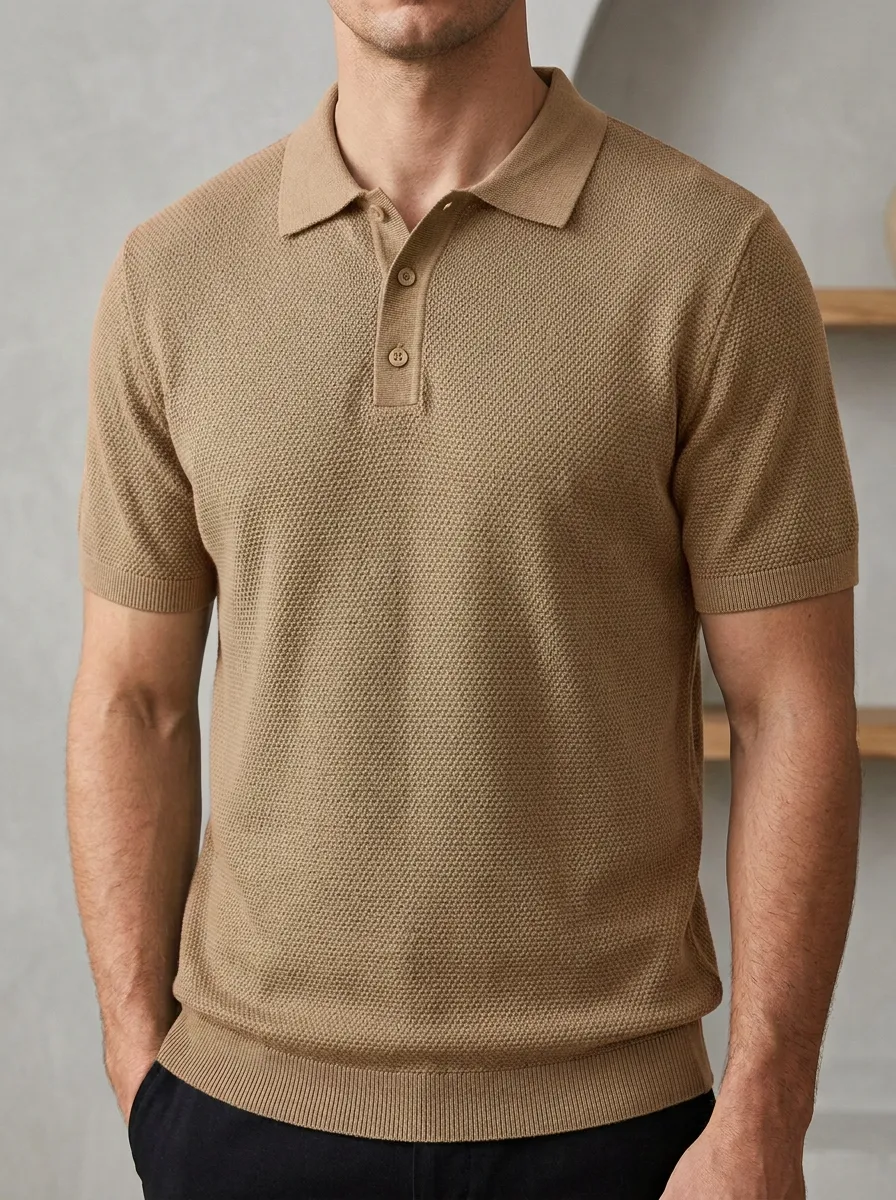 Men's Relaxed Textured Knit Polo Shirt