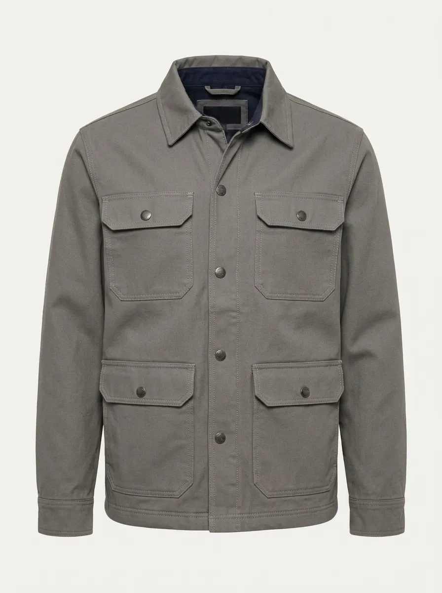 Men's Casual Outdoor Olive Green Multi-Pocket Utility Jacket