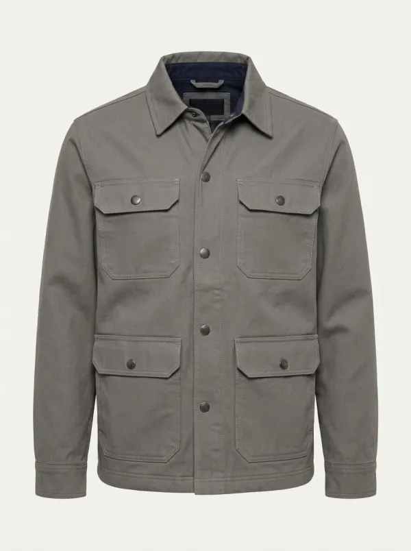 Men's Casual Outdoor Olive Green Multi-Pocket Utility Jacket