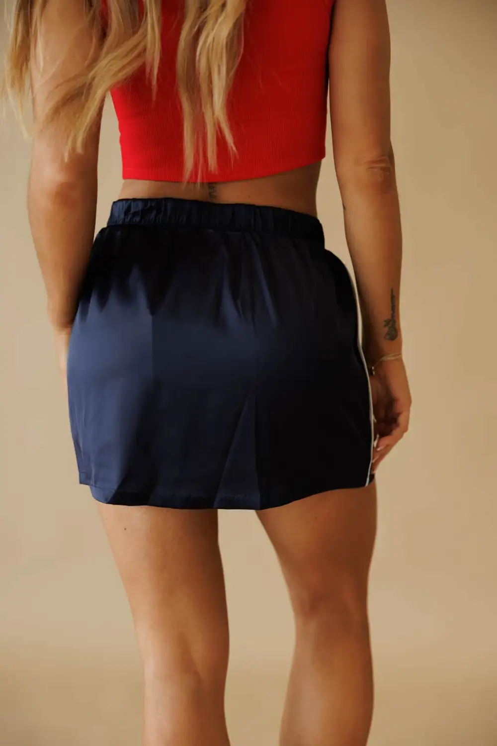 Satin Elastic Waist Built-In Shorts Skirt