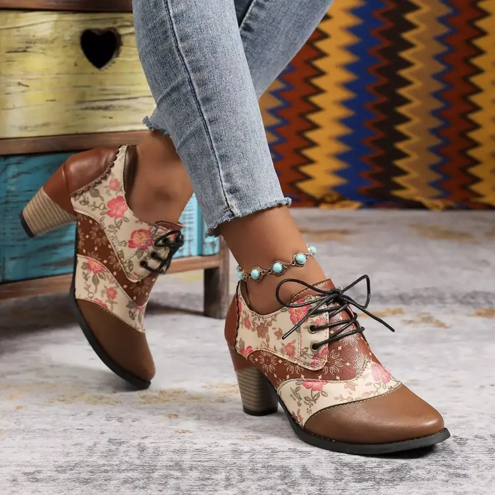Lace Up Block Heel Ankle Boots