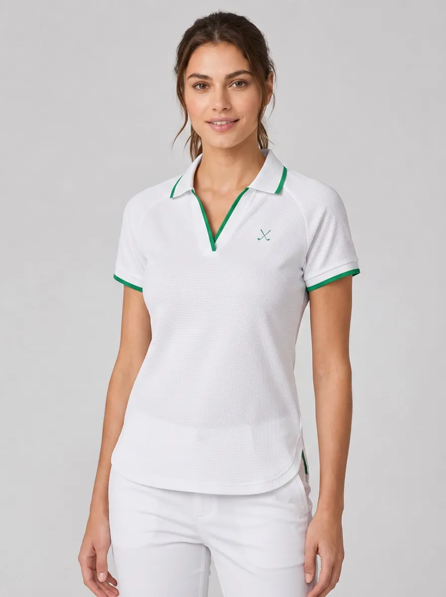 Women's Equestrian Lover Crossed Riding Crop Printed Raglan Sleeve Polo Shirt