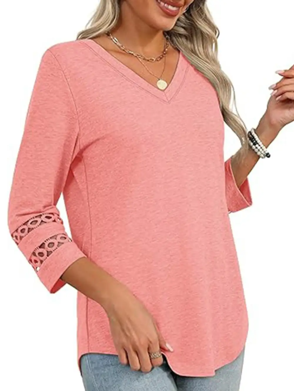 V-Neck Lace Trim Top