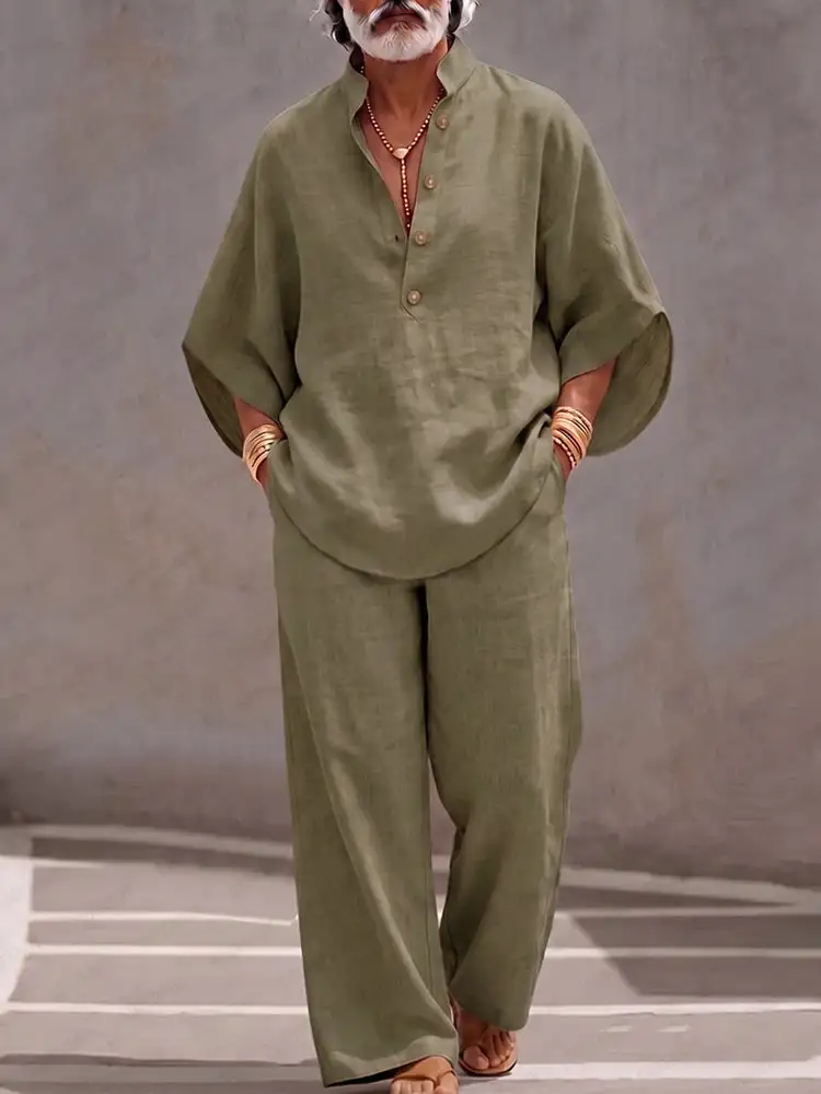 Cotton Batwing-Sleeve Two-Piece Set