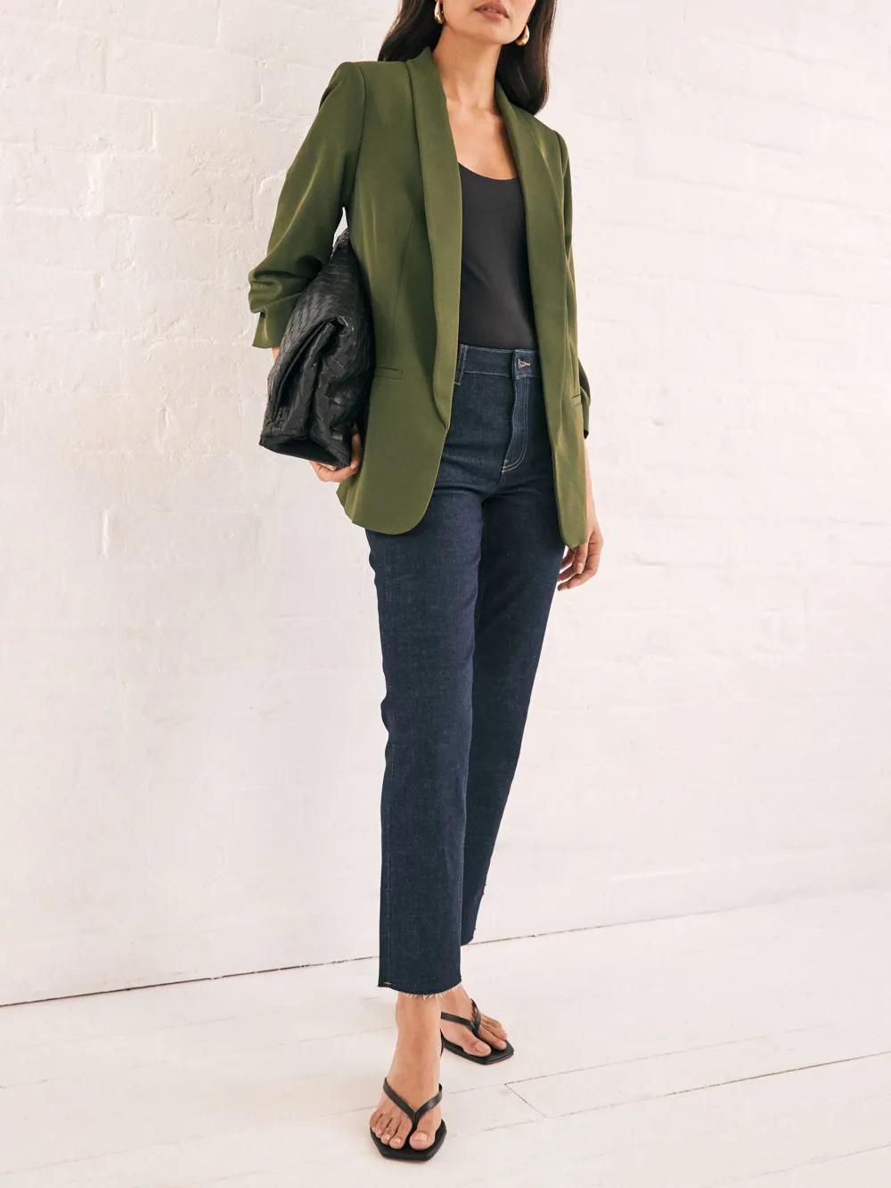 Khaki Green Pleated Sleeve Suit Jacket