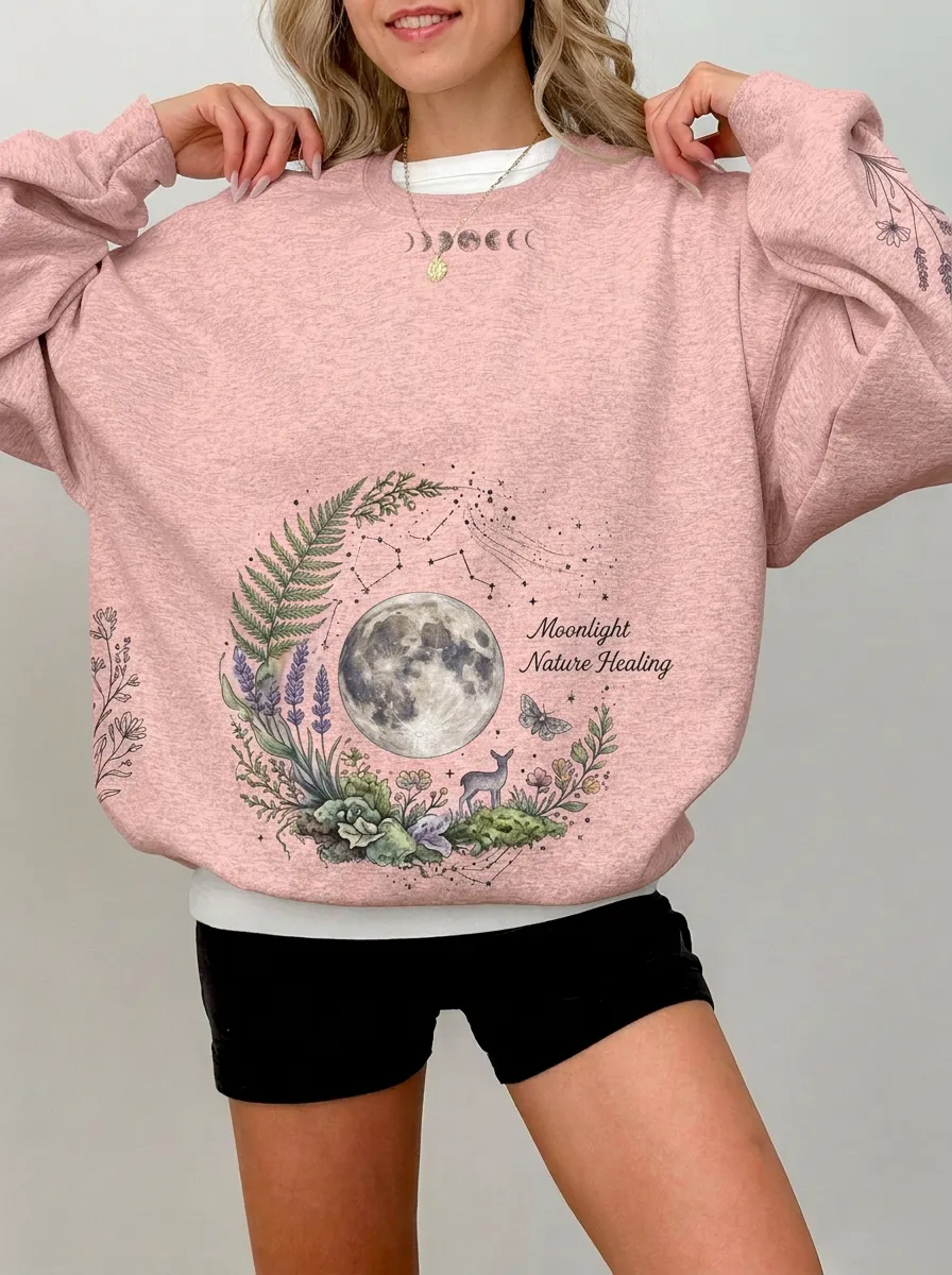 Women's Nature Moon Floral Deer Graphic Sweatshirt