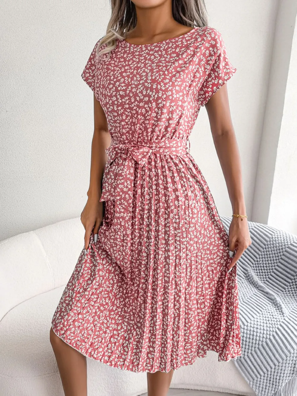 Soft Pleated Floral Dress