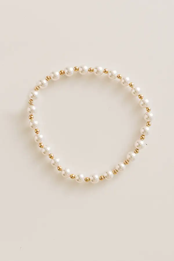 Pearl Beaded Crystal Round Stackable Stretch Bracelet