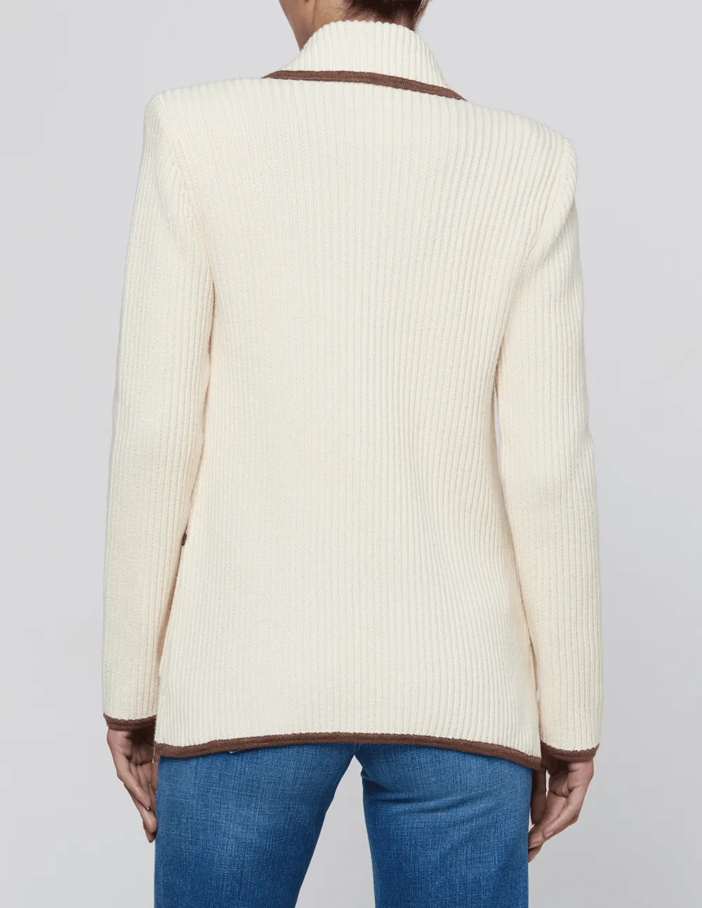 Wool Silk-Blend Ribbed Contrast-Trim Knit Jacket