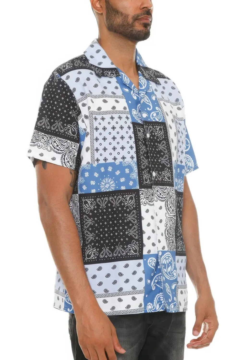 Men's Collared Print Button-Down Shirt
