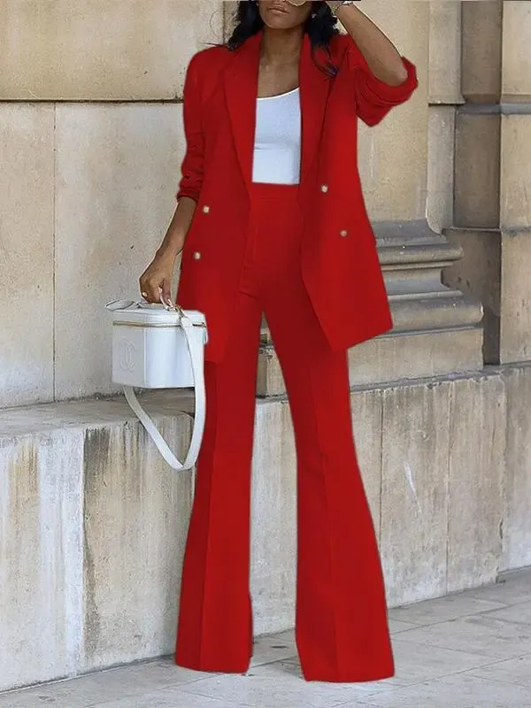 Solid Color Casual Fashion Suit Wide-leg Pants Suit Two-piece