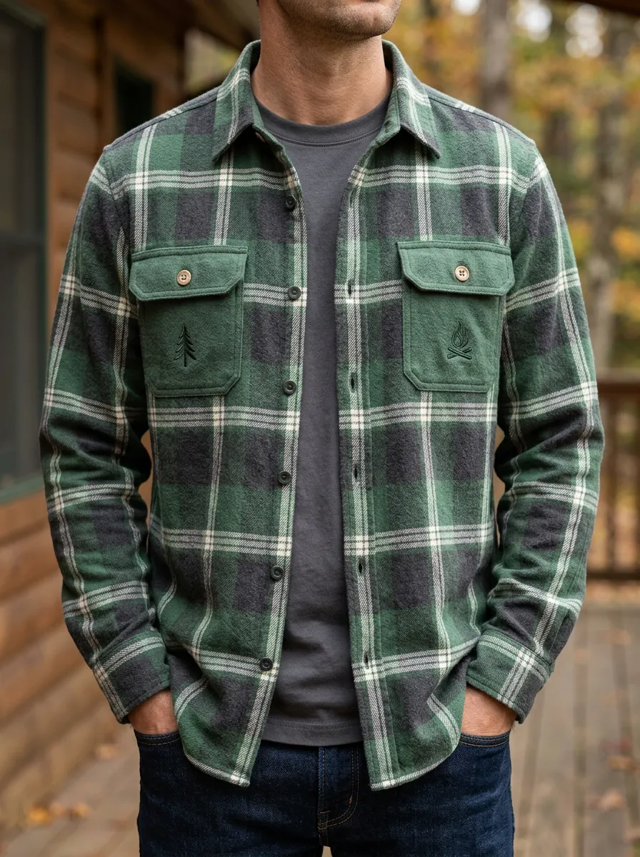 Campfire Forest Plaid Twin Pocket Shirt