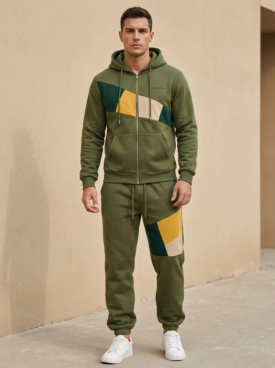 Men's Modern Casual Sportswear Colorblock Patchwork Print Jogger Set