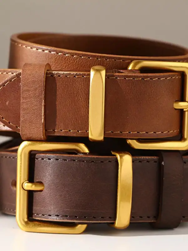 Modern Classic Leather Belt with Golden Buckle