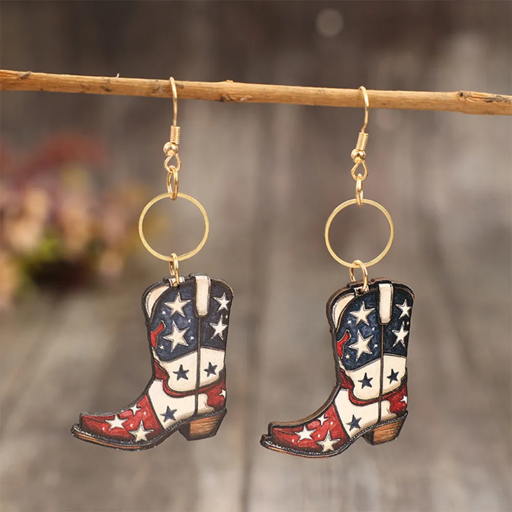 Wooden Boot Shape Drop Earrings