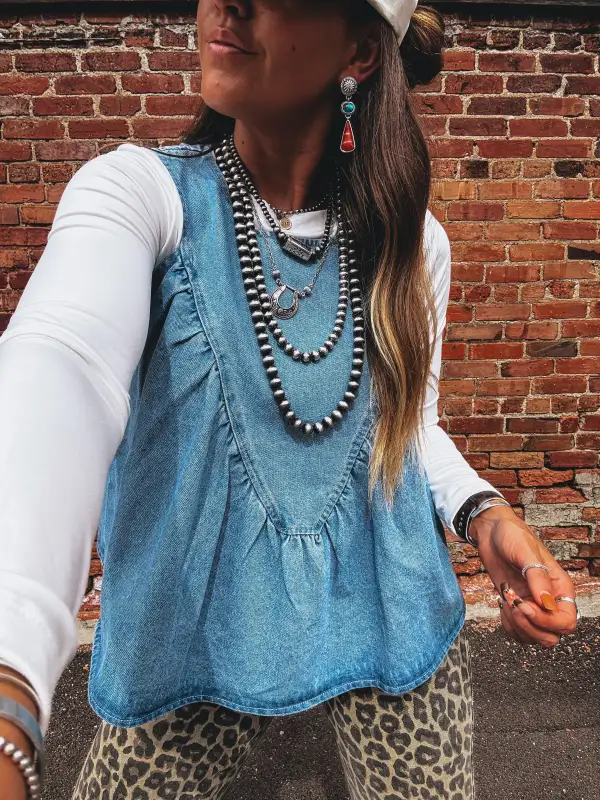 Relaxed Denim Layered Tank Top