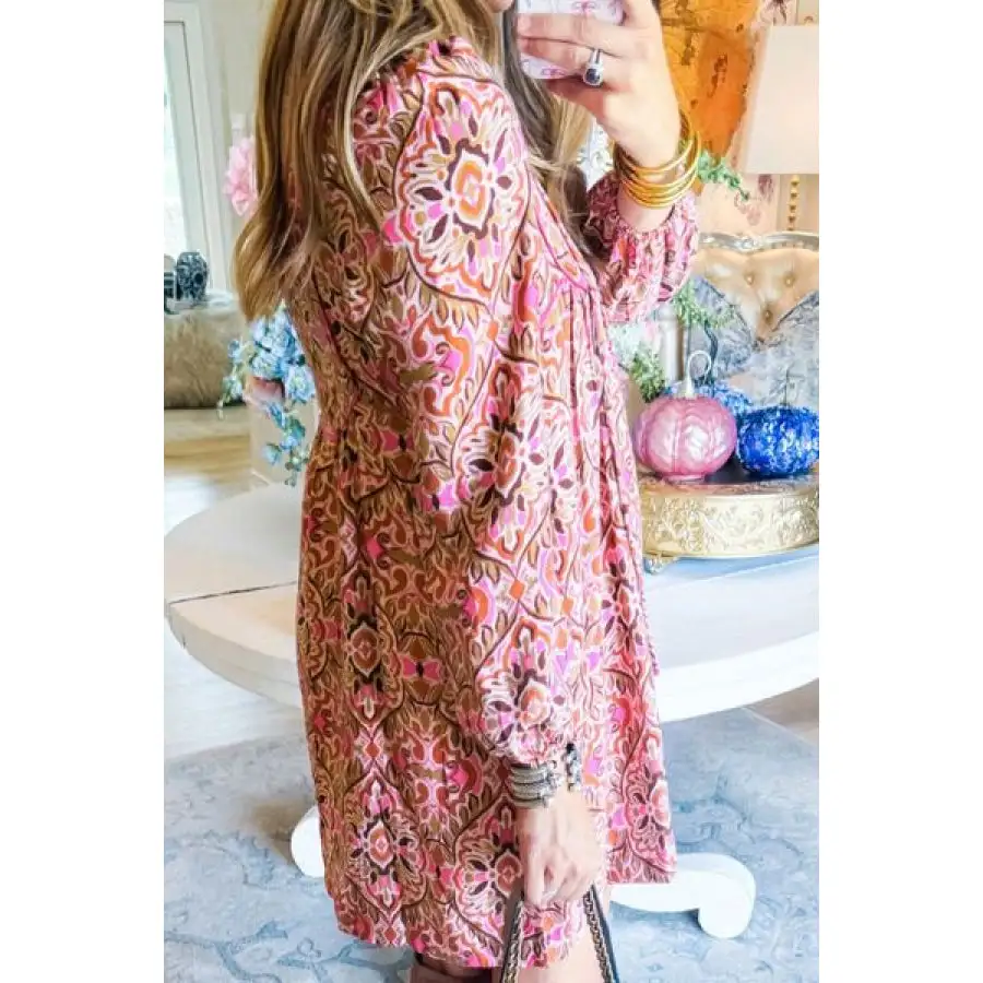 Casual Everyday Tie Neck Long Sleeve Mini Dress
