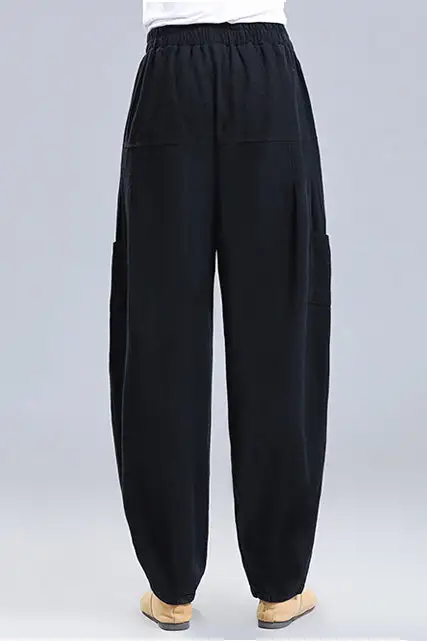 Versatile Linen Cotton Wide Leg Elastic Waist Pocketed Trousers