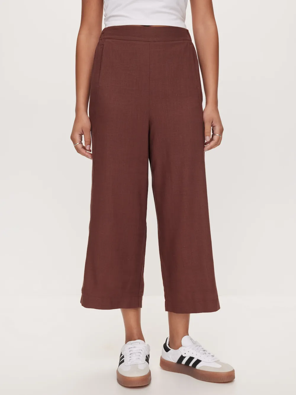 Simple Solid Color Cropped Wide-Leg Pants