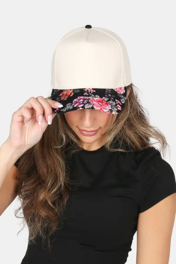 Floral Print Two Tone Five Panel Panel Baseball Cap