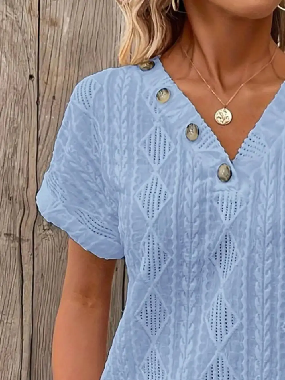 Textured V-Neck Short Sleeve Top