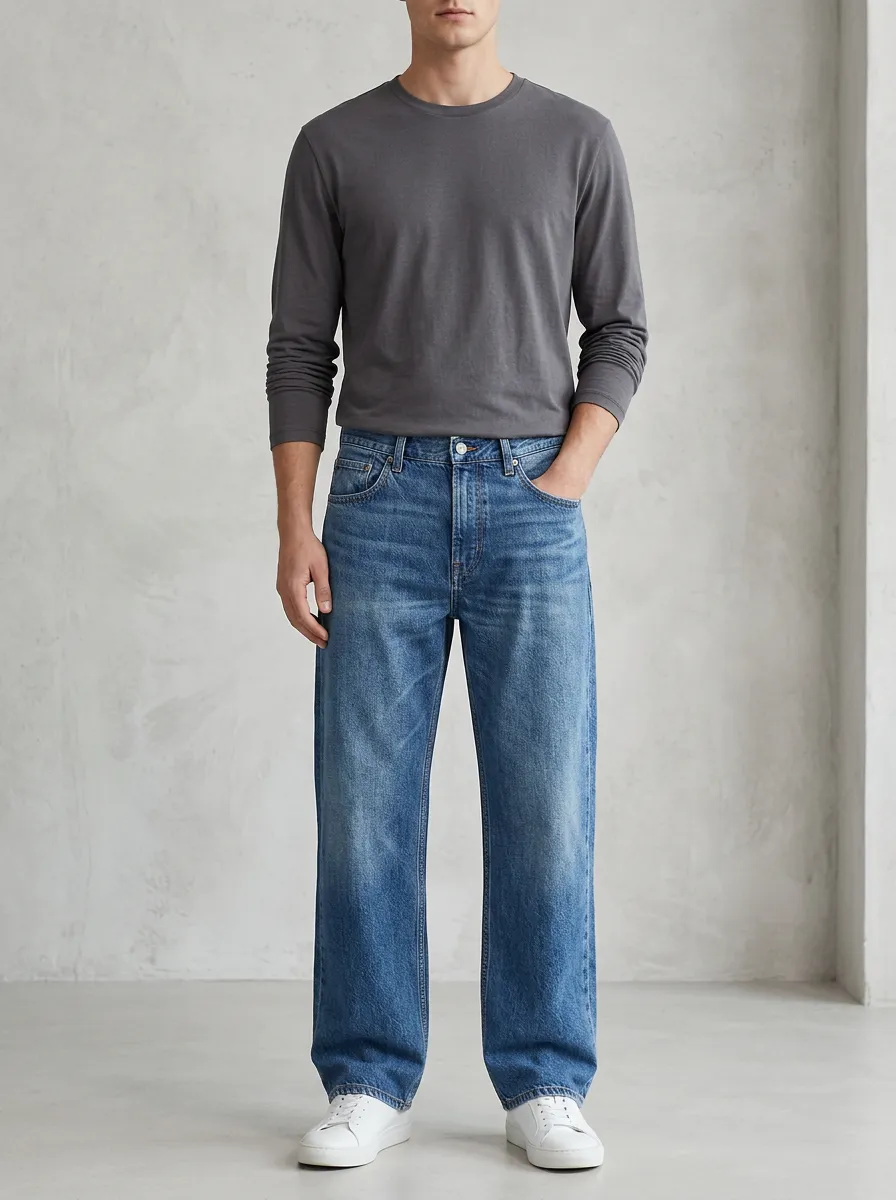 Wash Straight Leg Relaxed Jeans