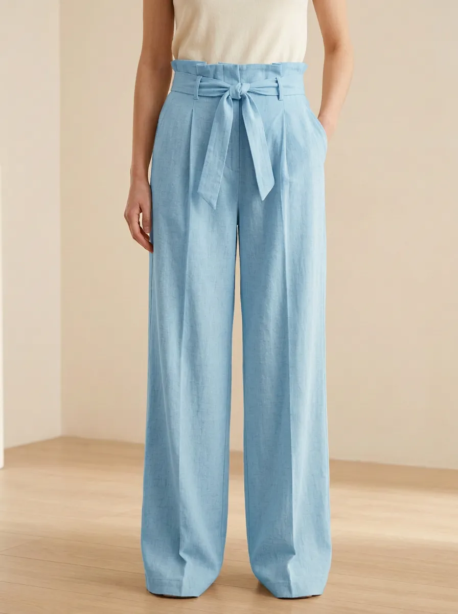 Refined Belted High Rise Wide Leg Pants