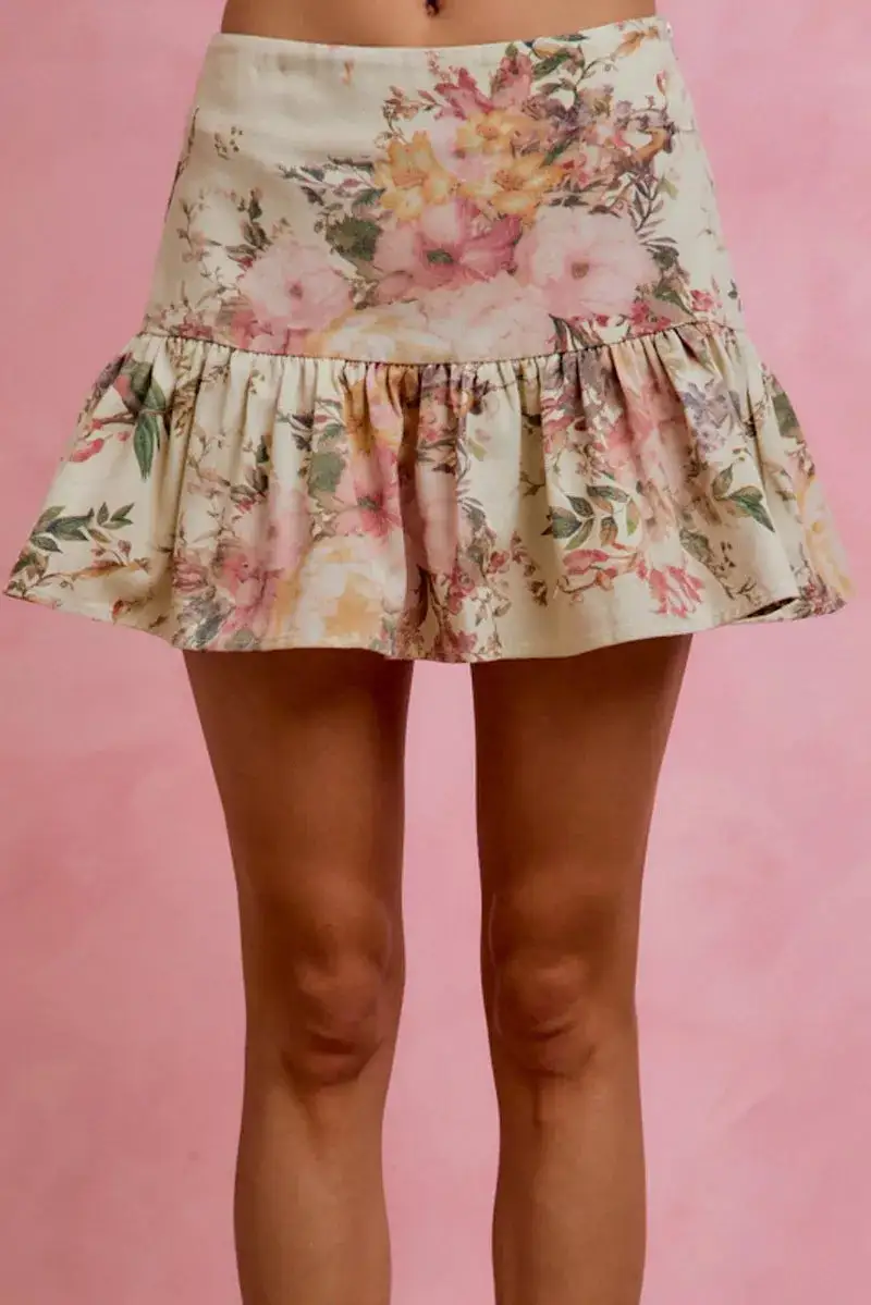 Floral Print Fit Flare Skirt