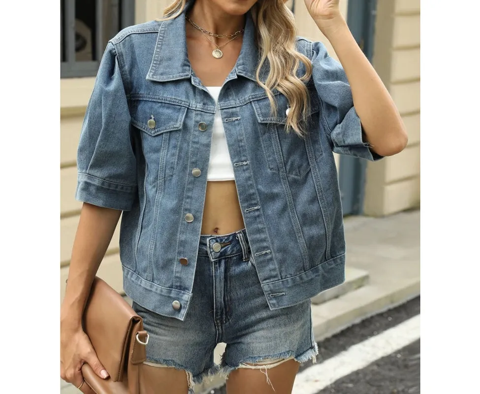 Button-Down Washed Denim Jacket