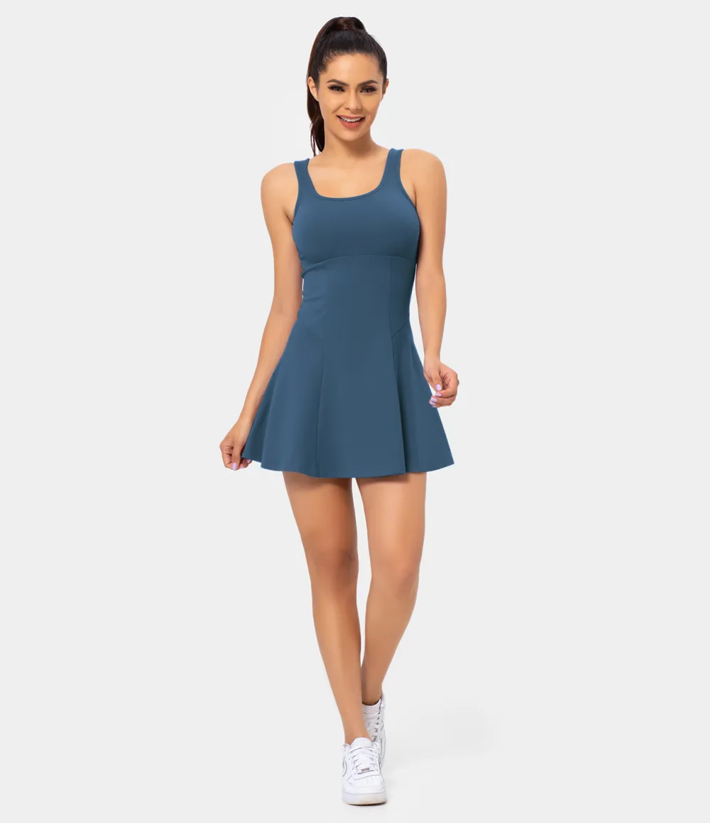 Square Neck Side Pocket 2-Piece Mini Flare Dress Set