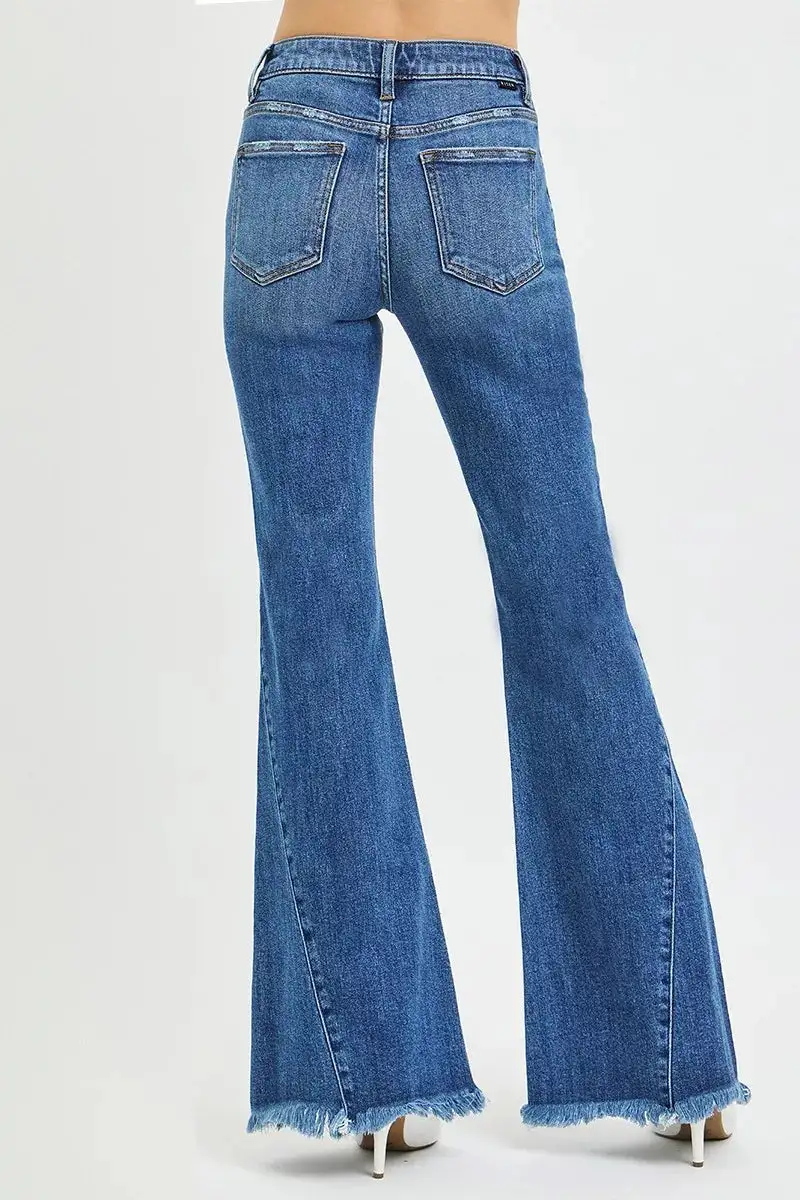 Mid Rise Side Seam Flare Jeans