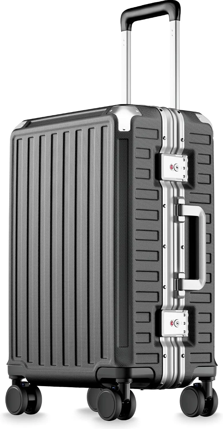 LUGGEX 28 Inch Zipperless Checked Luggage, Charcoal Metallic