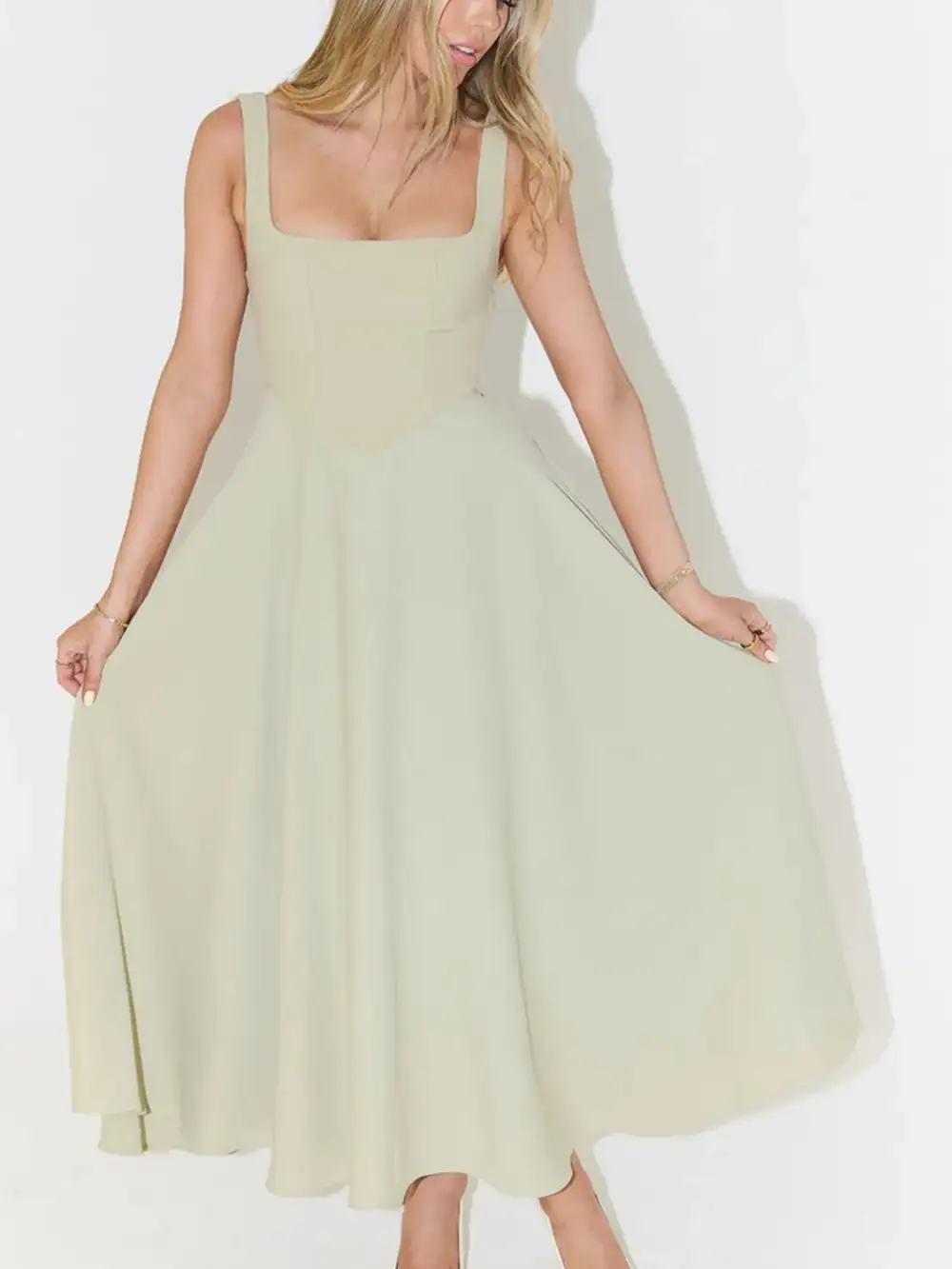 Square Neck Sleeveless Midi Dress