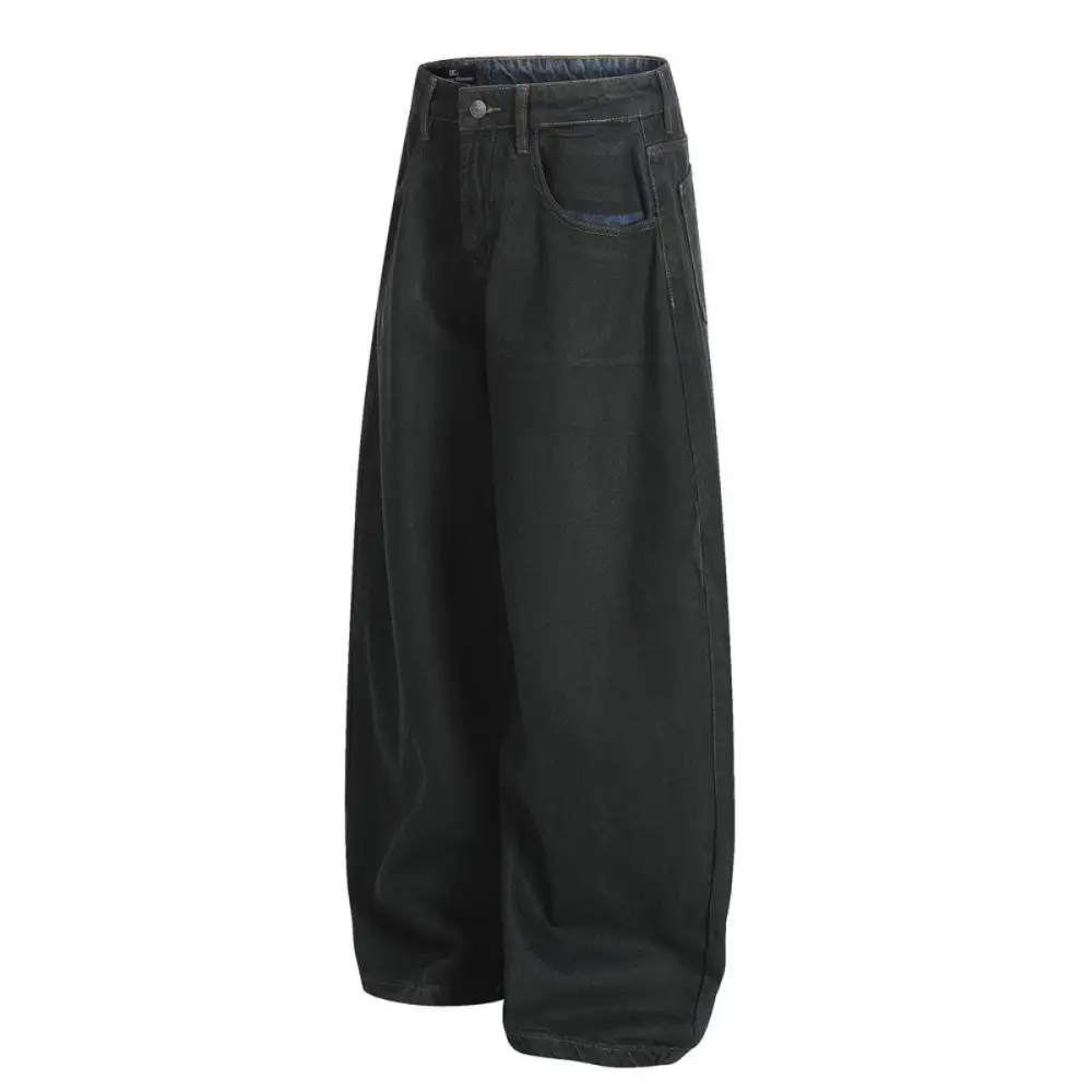 Relaxed Men's Wide Leg Distressed Washed Denim Jeans