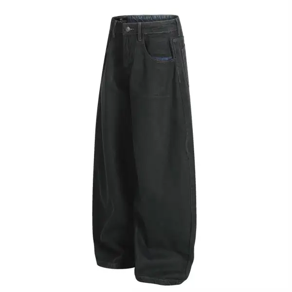 Relaxed Men's Wide Leg Distressed Washed Denim Jeans