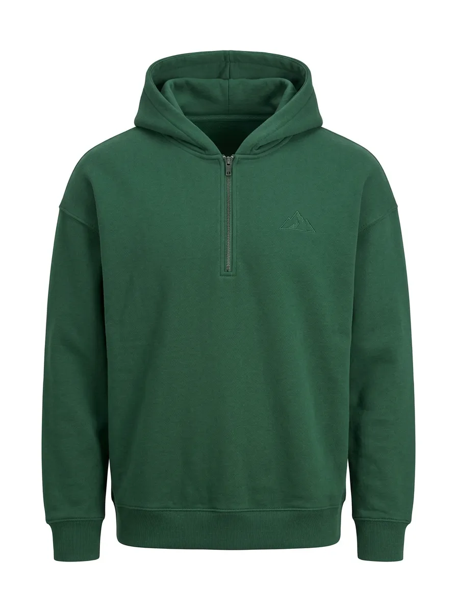 Men's Outdoor Lover Mountain Embroidered Quarter-Zip Hoodie