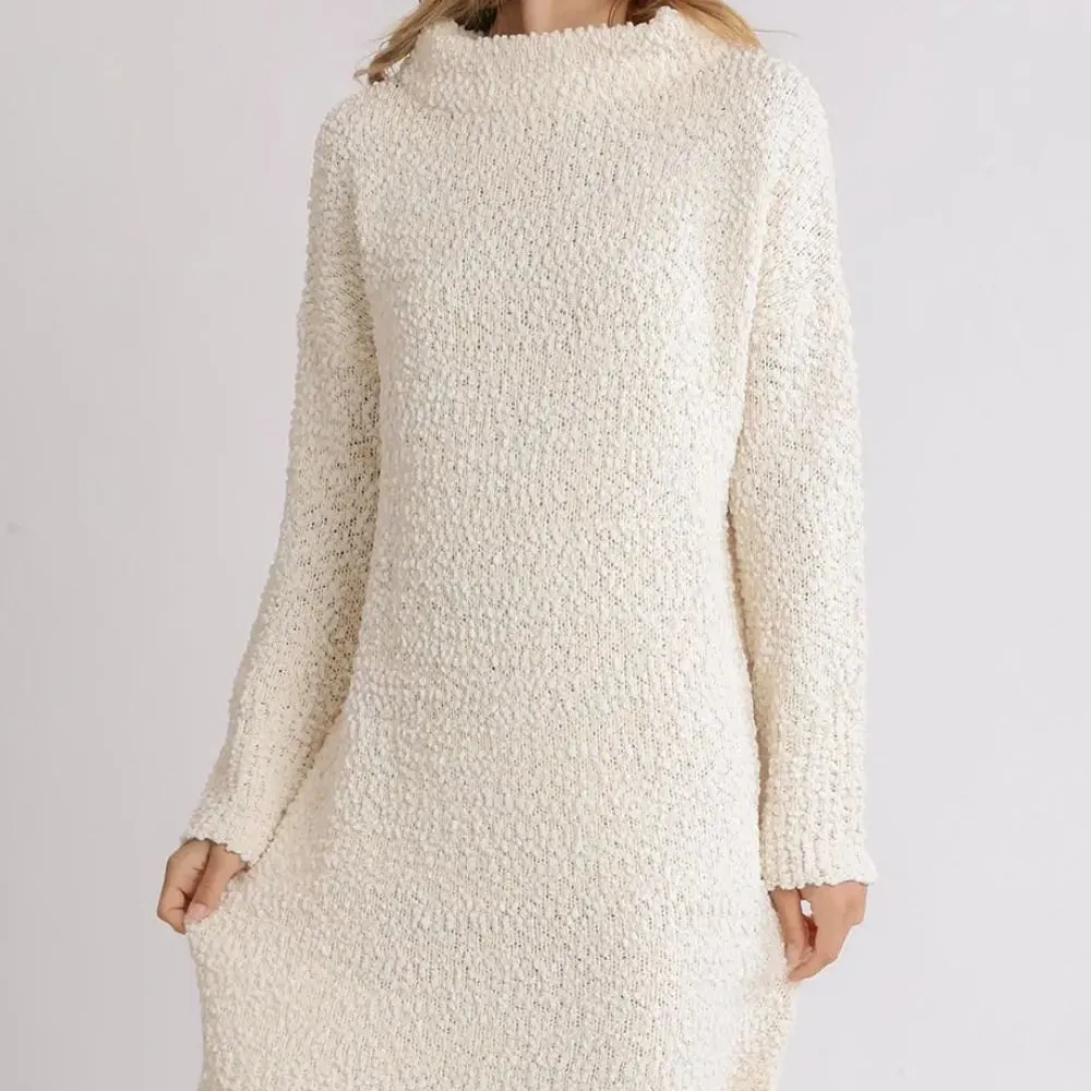High Low Long Sleeve Boucle Sweater Dress