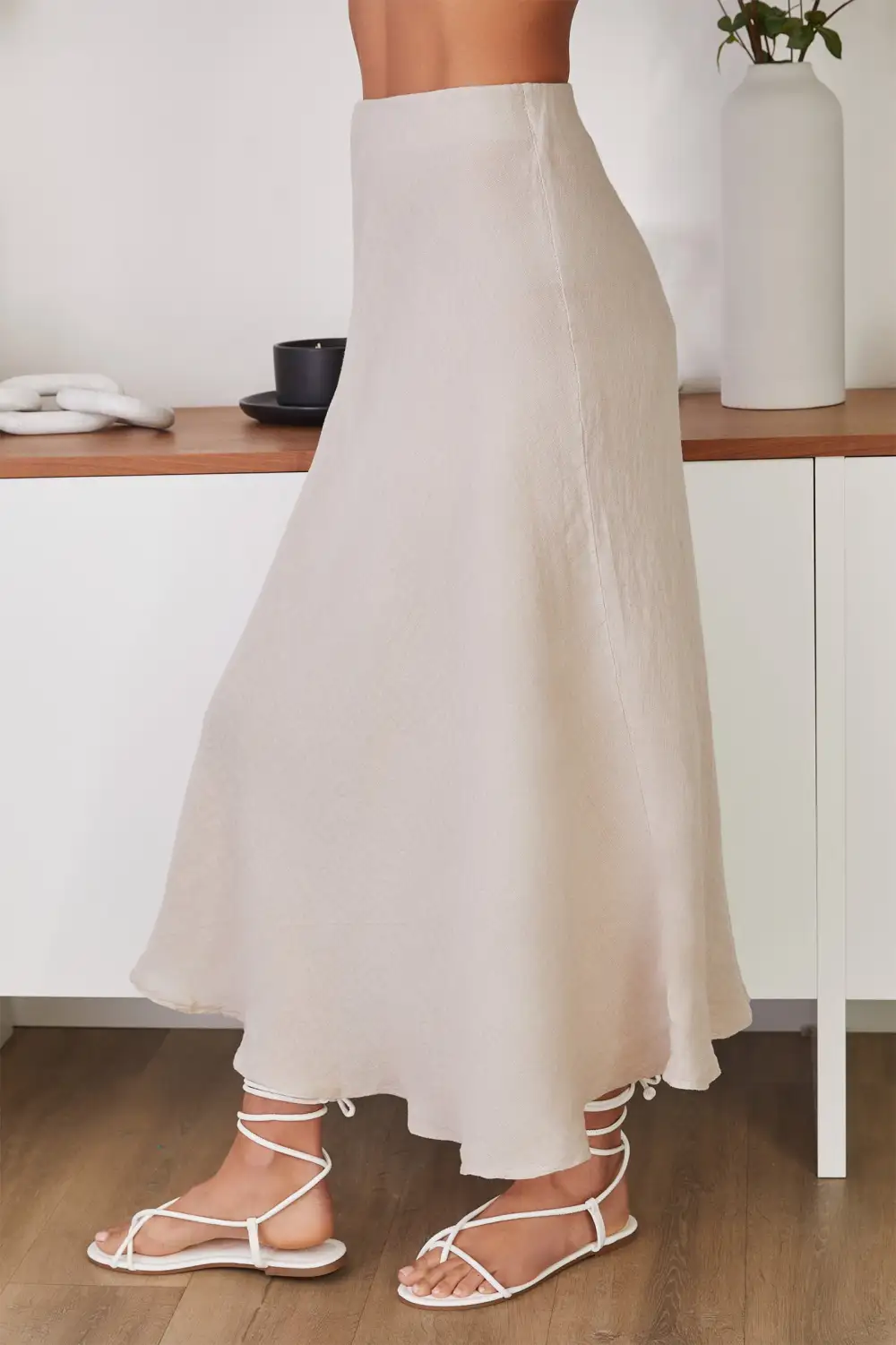 Linen Crinkle Midi Skirt