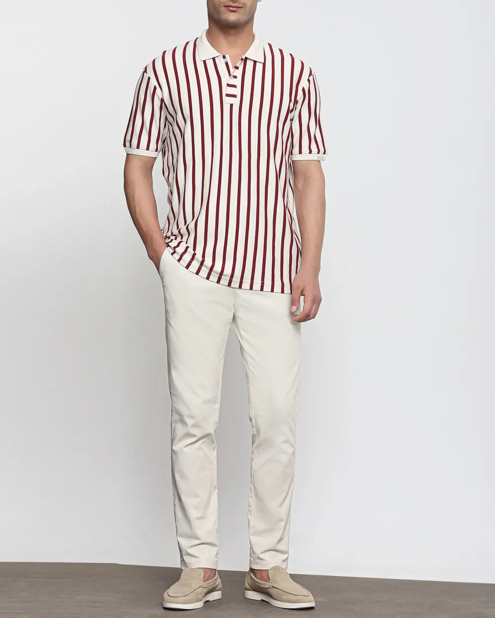 Maroon Striped Textured  Polo Shirt