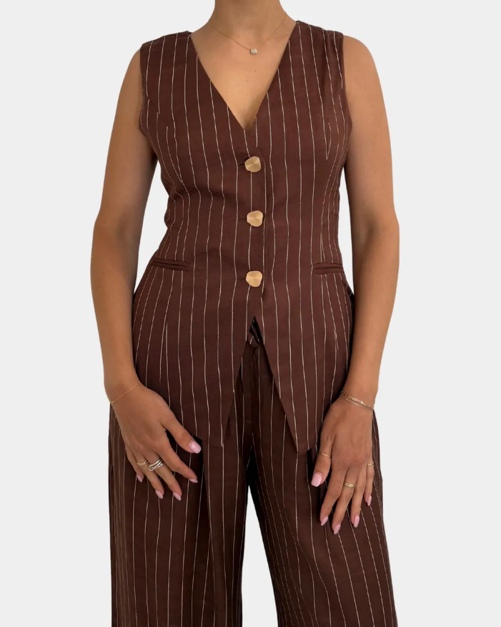 Relaxed Pinstripe Vest Matching Sets
