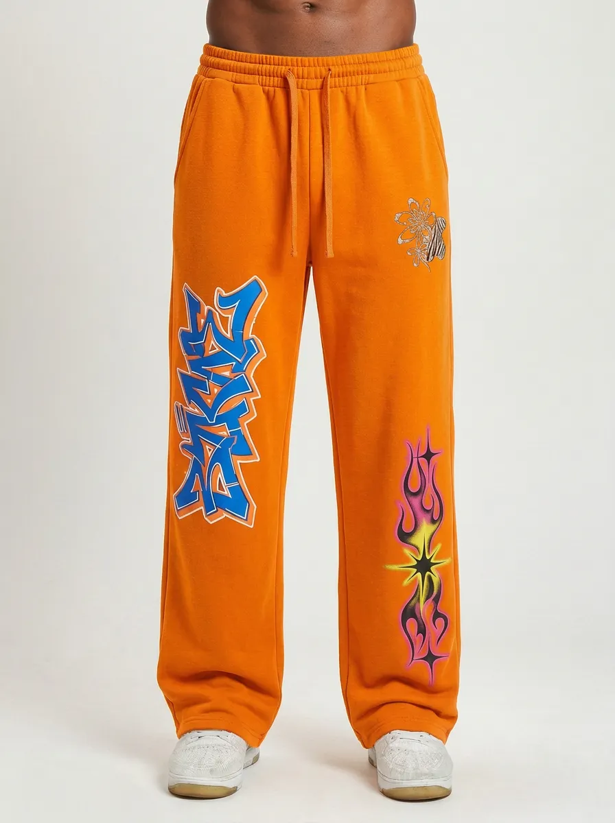 Unisex Streetwear Graffiti Floral Flame Sweatpants